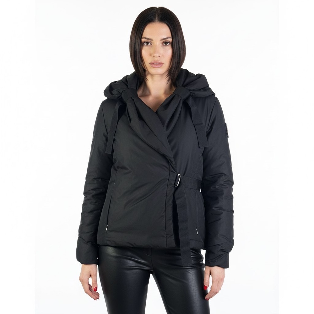 BANDOLERA BLACK PUFFER JACKET HOODED BELTED WOMAN 12